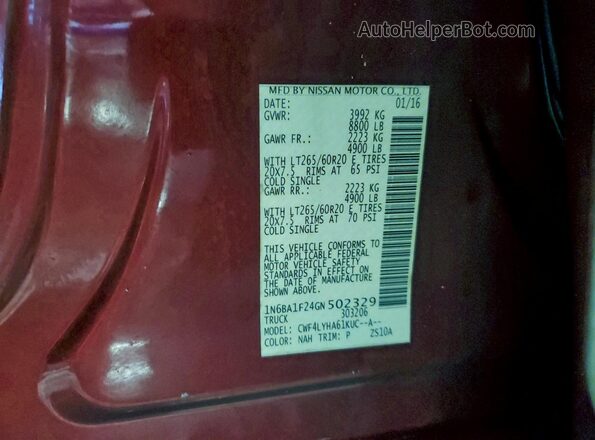 1N6BA1F24GN502329 2016 NISSAN TITAN Red 