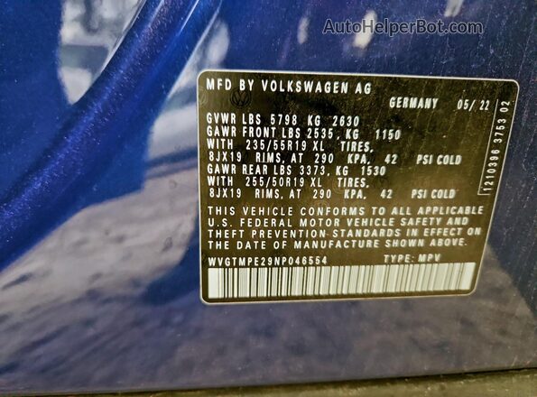 WVGTMPE29NP046554 2022 VOLKSWAGEN ID.4 Blue Widok wnętrza 360 stopni