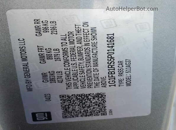 1G1FB1RS5P0141681 2023 CHEVROLET CAMARO Silver Widok naklejki z numerem VIN