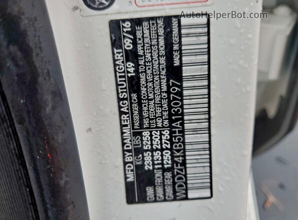 WDDZF4KB5HA130797 2017 MERCEDES-BENZ E White Vista de la etiqueta del VIN