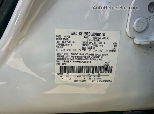 1FMSK7FH0MGA85648 2021 FORD FORD EXPLORER White Вид задньої частини салону