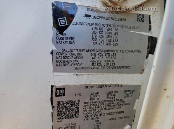 1GCPWCED7NZ125588 2022 CHEVROLET SILVERADO Белый 