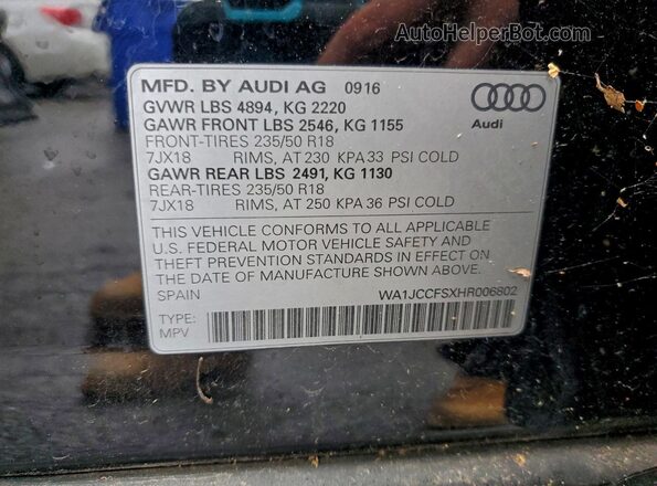 WA1JCCFSXHR006802 2017 AUDI Q3 Black Սալոնի 360 աստիճան տեսք