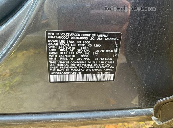 1V2DR2CA6RC543368 2024 VOLKSWAGEN ATLAS Серый Вид задней части салона