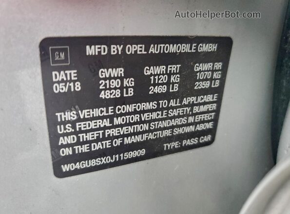 W04GU8SX0J1159909 2018 BUICK REGAL Серебряный 