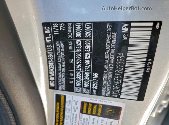 4JGDF6EE5KB223984 2019 MERCEDES-BENZ GLS Silver Widok naklejki z numerem VIN