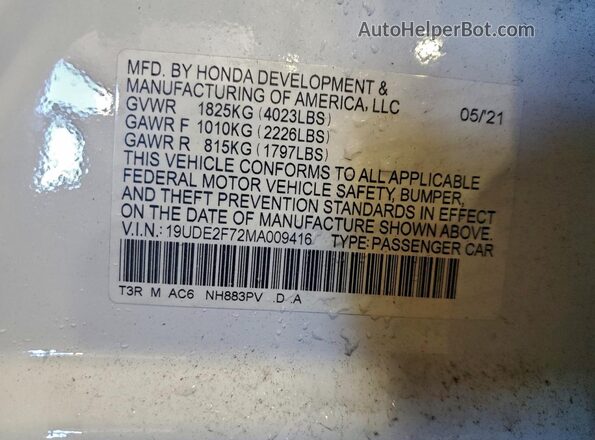 19UDE2F72MA009416 2021 ACURA ILX White Widok komory silnika