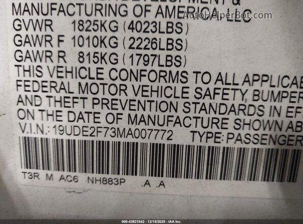 19UDE2F73MA007772 2021 ACURA ILX Белый Вид подкапотного пространства