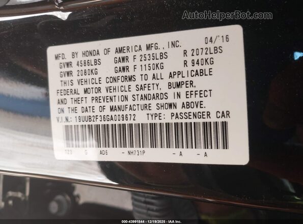 19UUB2F36GA009672 2016 ACURA TLX Black Вид підкапотного простору