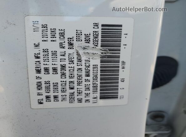 19UUB2F3XGA002269 2016 ACURA TLX Белый Вид наклейки с VIN-кодом