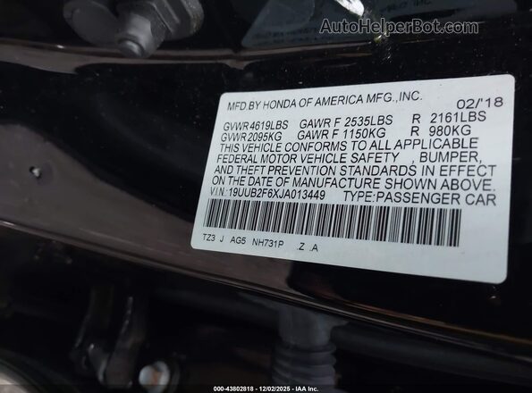 19UUB2F6XJA013449 2018 ACURA TLX Черный Вид подкапотного пространства