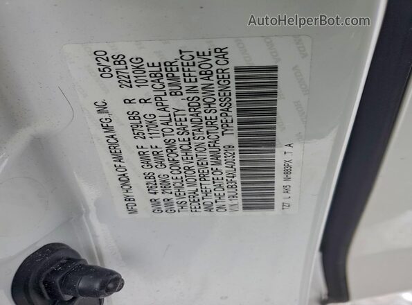 19UUB3F4XLA003219 2020 ACURA TLX White ძრავის განყოფილების ხედი