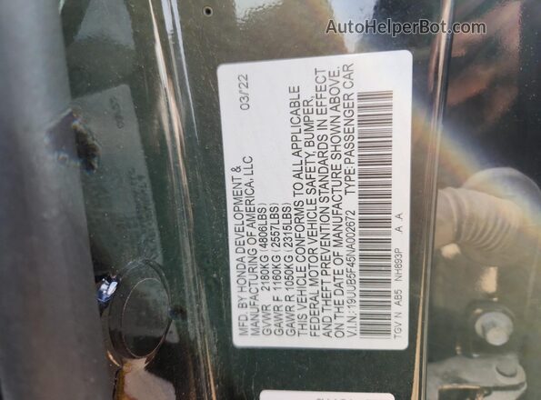 19UUB5F45NA002672 2022 ACURA TLX Black Vista del compartimento del motor