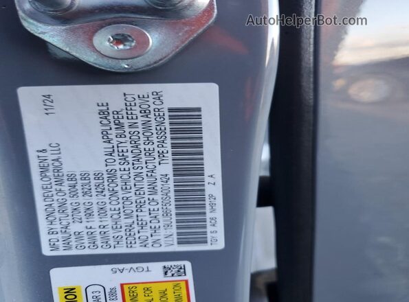 19UUB6F50SA001424 2025 ACURA TLX Gray VIN կոդի պիտակի տեսք