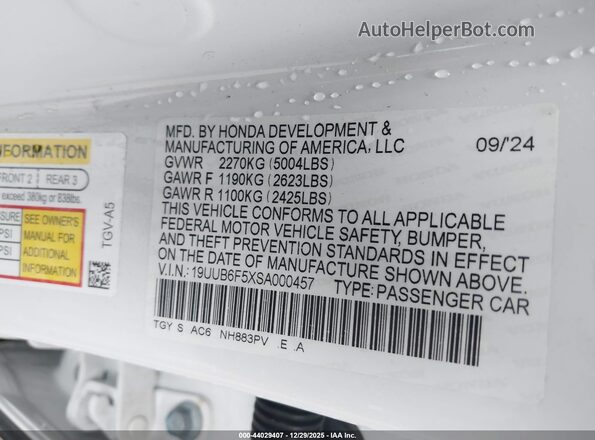 19UUB6F5XSA000457 2025 ACURA TLX White Շարժիչի բաժամունքի տեսք