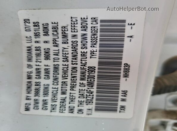 19XZE4F14ME001908 2021 HONDA INSIGHT White Engine compartment view