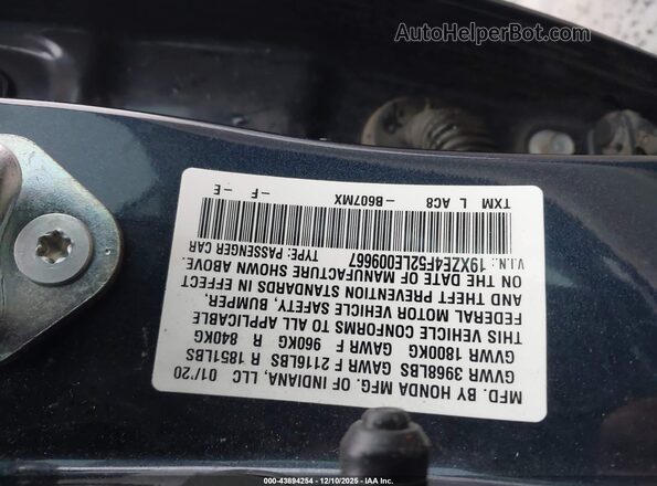19XZE4F52LE009667 2020 HONDA INSIGHT Dark Blue 