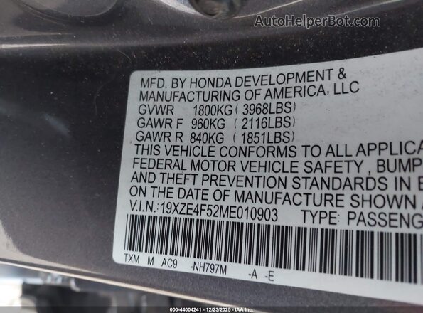 19XZE4F52ME010903 2021 HONDA INSIGHT Gray Engine compartment view