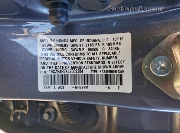 19XZE4F5XLE002384 2020 HONDA INSIGHT Серый 