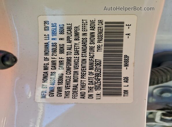 19XZE4F99LE013637 2020 HONDA INSIGHT White Engine compartment view