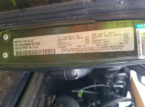 1C4GJXAN2MW574262 2021 JEEP WRANGLER Green Vista de la etiqueta del VIN