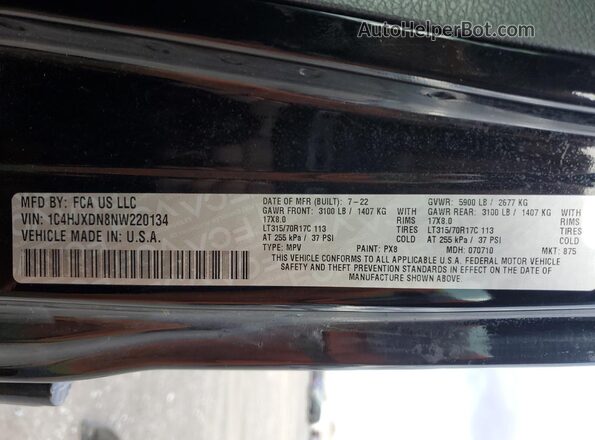 1C4HJXDN8NW220134 2022 JEEP WRANGLER Black VIN sticker view