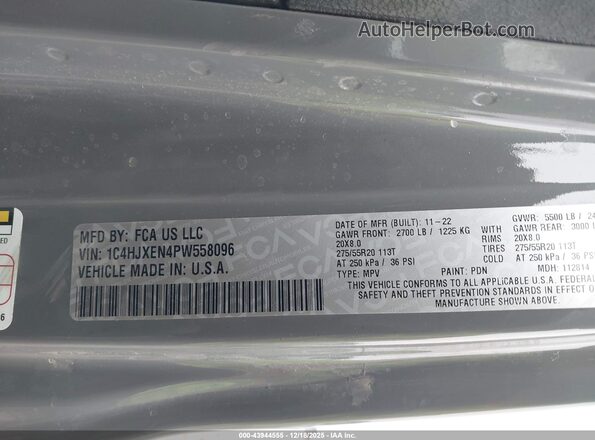 1C4HJXEN4PW558096 2023 JEEP WRANGLER Серый Вид подкапотного пространства