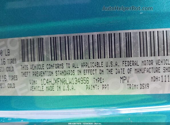1C4HJXFN0LW134956 2020 JEEP WRANGLER UNLIMITED Teal Widok komory silnika