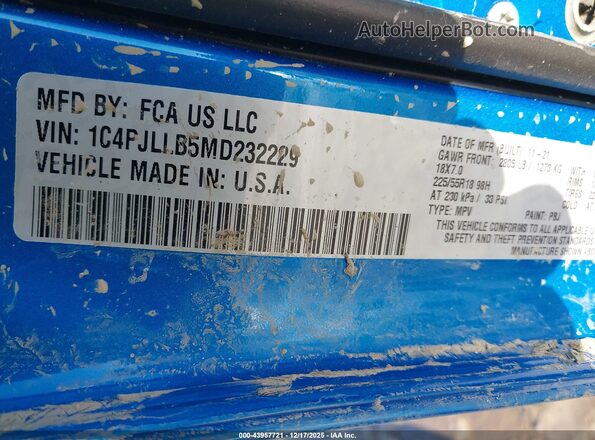 1C4PJLLB5MD232229 2021 JEEP CHEROKEE Blue Widok komory silnika