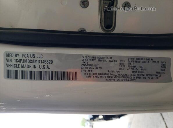 1C4PJMBX8MD145329 2021 JEEP CHEROKEE White Вид наклейки з VIN-кодом