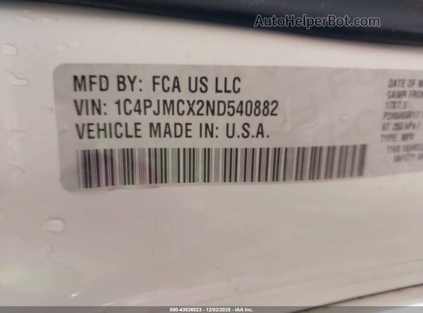 1C4PJMCX2ND540882 2022 JEEP CHEROKEE White Widok komory silnika