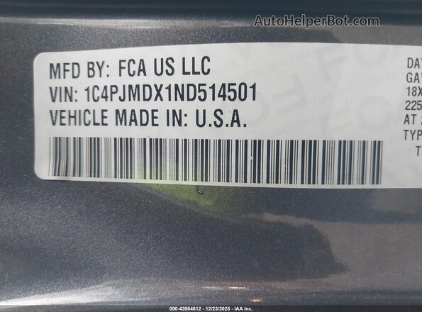 1C4PJMDX1ND514501 2022 JEEP CHEROKEE Gray Vista del compartimento del motor