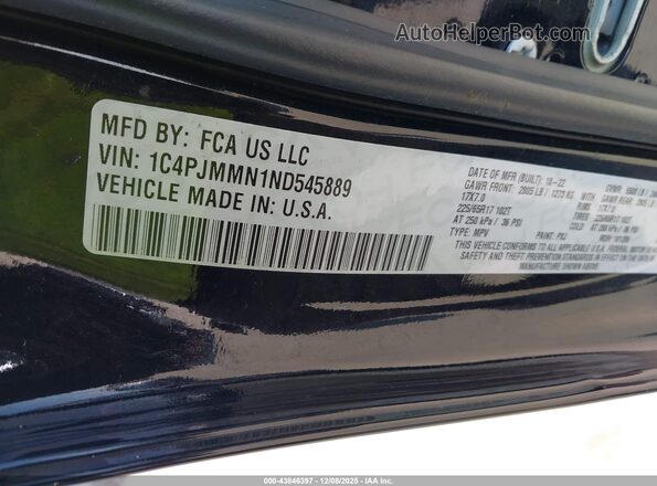 1C4PJMMN1ND545889 2022 JEEP CHEROKEE Black Vista del compartimento del motor