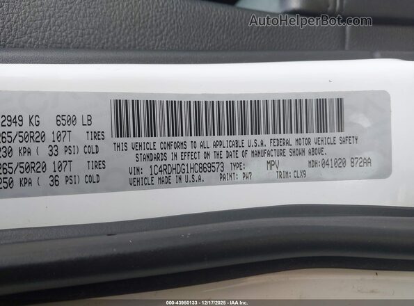 1C4RDHDG1HC869573 2017 DODGE DURANGO White Vista del compartimento del motor