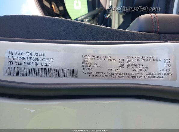 1C4RDJDG0RC240220 2024 DODGE DURANGO White Vista del compartimento del motor