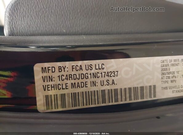 1C4RDJDG1NC174237 2022 DODGE DURANGO Black 