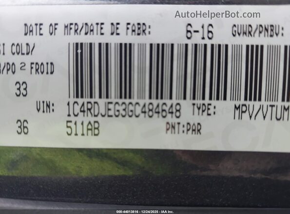 1C4RDJEG3GC484648 2016 DODGE DURANGO Серый Вид подкапотного пространства