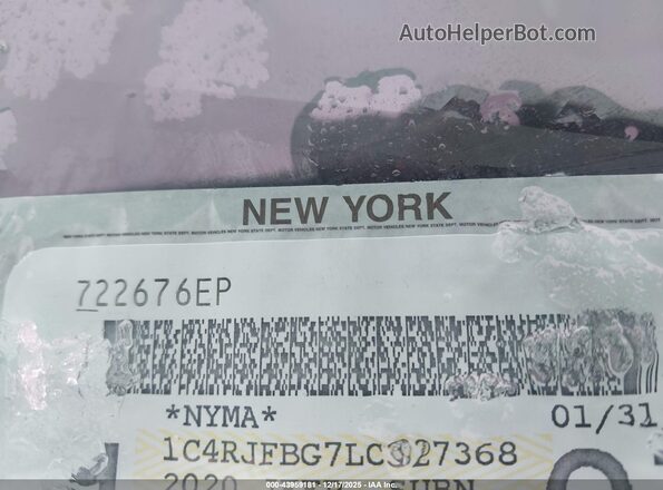 1C4RJFBG7LC327368 2020 JEEP GRAND CHEROKEE Gray 