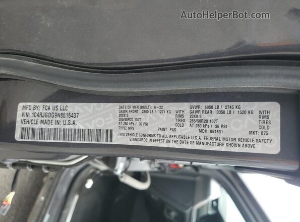 1C4RJGDG9N8616437 2022 JEEP GRAND Charcoal VIN կոդի պիտակի տեսք