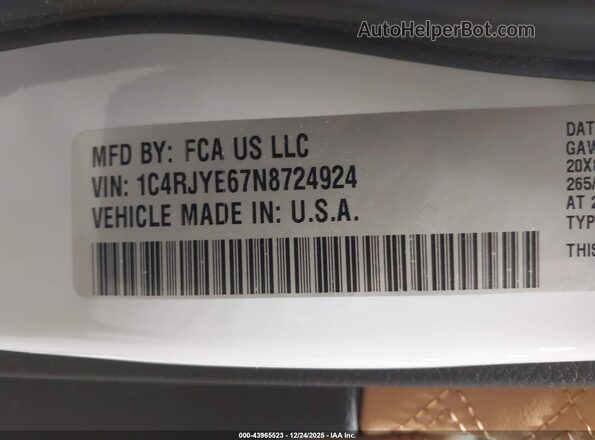 1C4RJYE67N8724924 2022 JEEP GRAND CHEROKEE 4XE White Widok komory silnika