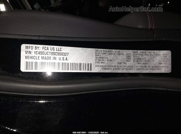 1C4SDJCT0SC558327 2025 DODGE DURANGO Black Widok komory silnika