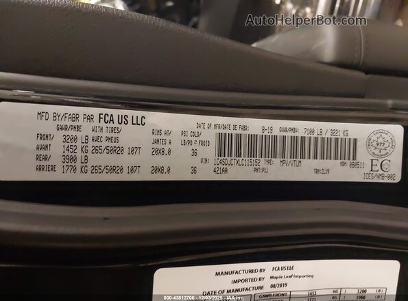 1C4SDJCTXLC115152 2020 DODGE DURANGO Черный Вид подкапотного пространства