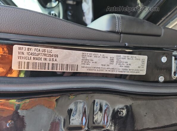 1C4SDJFT7RC254109 2024 DODGE DURANGO Black VIN კოდის სტიკერის ხედი