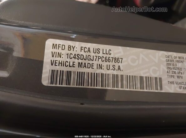 1C4SDJGJ7PC667867 2023 DODGE DURANGO Gray 