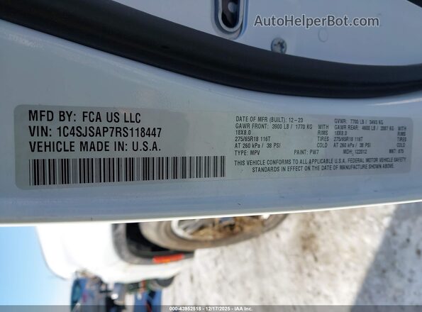 1C4SJSAP7RS118447 2024 JEEP WAGONEER L White Շարժիչի բաժամունքի տեսք