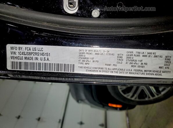 1C4SJSBP2RS145151 2024 JEEP WAGONEER Черный Вид наклейки с VIN-кодом