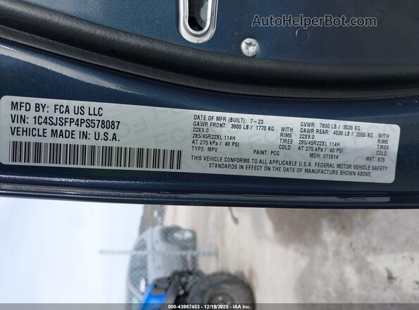 1C4SJSFP4PS578087 2023 JEEP GRAND WAGONEER L Blue Vista del compartimento del motor