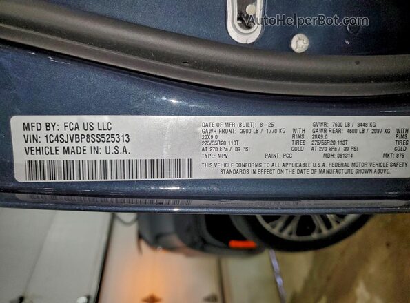 1C4SJVBP8SS525313 2025 JEEP WAGONEER Серый Вид наклейки с VIN-кодом