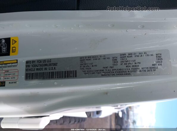1C6HJTAG0ML597062 2021 JEEP GLADIATOR White Vista del compartimento del motor