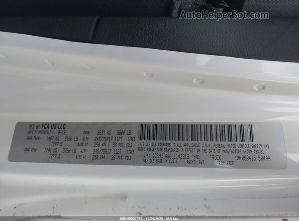 1C6HJTAG6LL142313 2020 JEEP GLADIATOR White Շարժիչի բաժամունքի տեսք